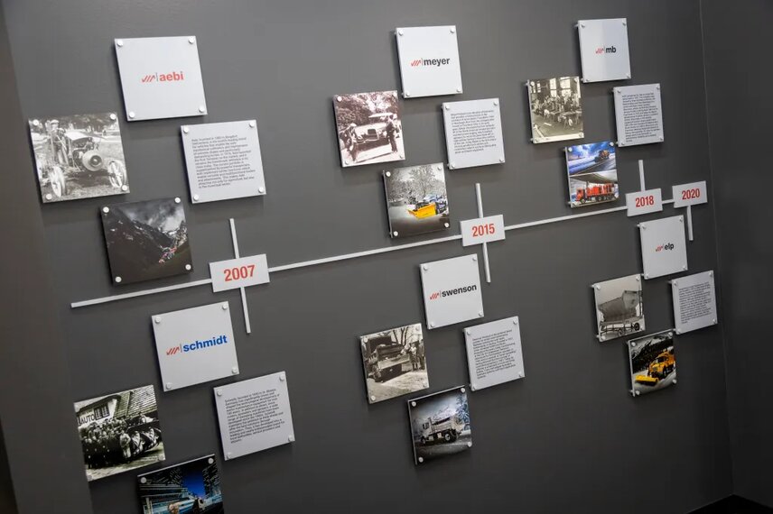 A wall was created showing the group’s history. The wall features a historical and modern-day image for each brand.