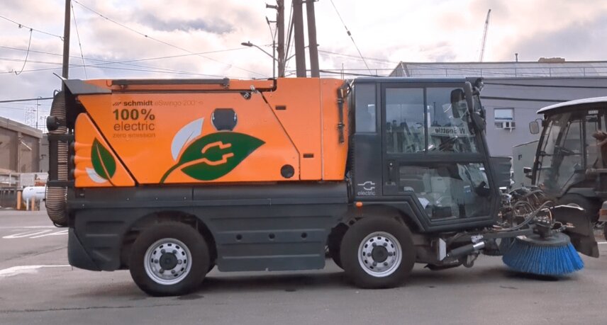 eSwingo 200+ electric compact sweeper rented by SDOT (Photo Credit: SDOT)