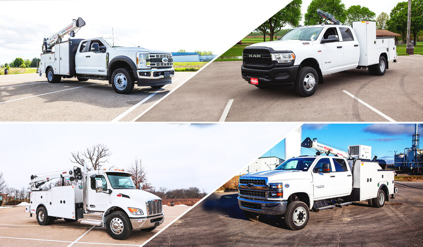 Monroe Truck Equipment buduje na zamówienie zestawy żurawi na różnych platformach podwoziowych, w tym Ford, Ram, Peterbilt i Chevrolet - dostarczając wszechstronne rozwiązania dostosowane do potrzeb Twojej floty.