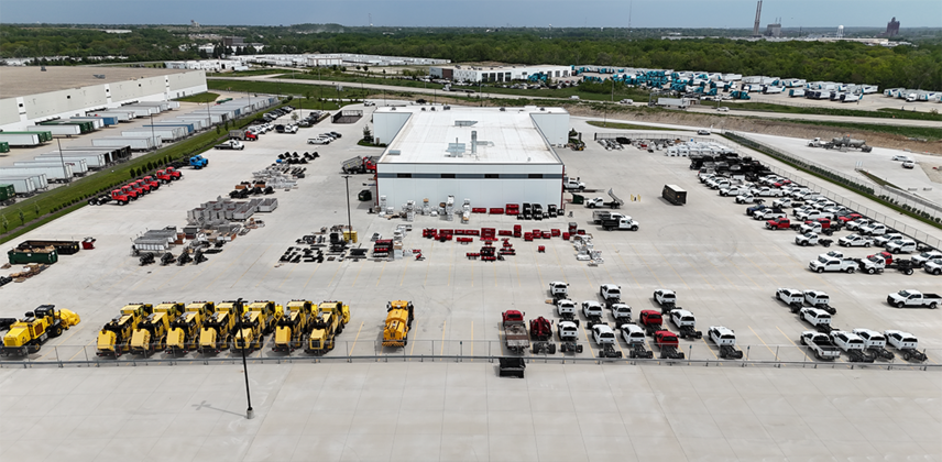 Aerial view of the Joliet Supercenter, highlighting the scale of the facility and its role as a Midwest hub for production, service, and customer support.